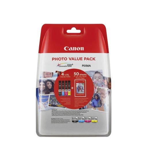 Canon Μελάνι Inkjet CLI-551XLVP BK/C/M/Y + PHOTO PAPER (6443B006) (CANCLI-551XLVP)