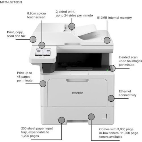 Brother MFCL5710DN 48PPM Monochrome Laser MFP - Duplex Print & Network Ready